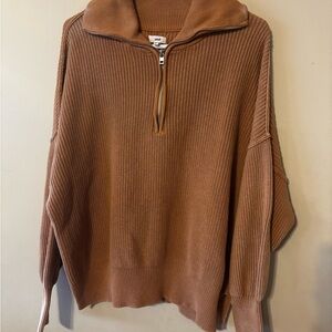 Aerie Brown Half-Zip Cowl Neck Sweater